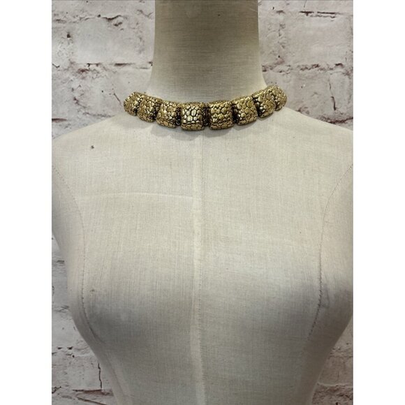 Givenchy Vintage Chunky 18" Necklace Textured Gold tone Square Cube Statement - Picture 1 of 6